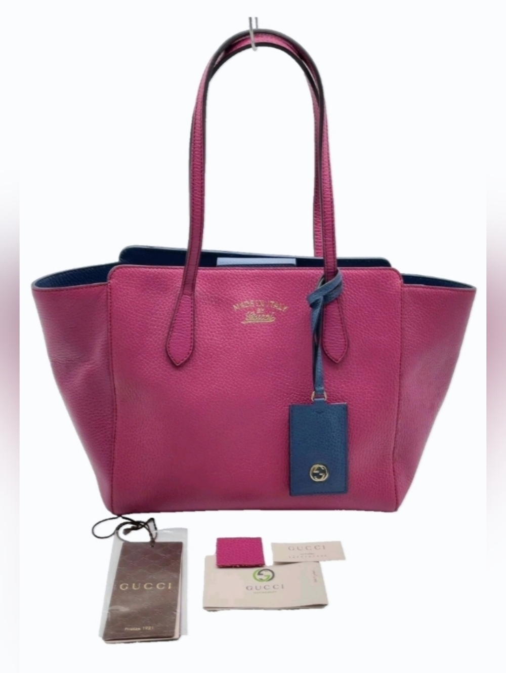 Auth Gucci Medium Swing Leather Purple Tote Bag W/Nametag